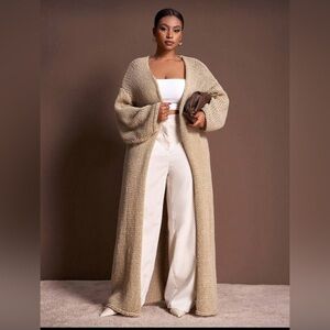 Beige Knit Long Cardigan